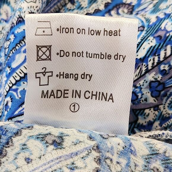 Grecerelle Hi Low Dress Faux Wrap Front Flutter Sleeve Blue Paisley Print XL - Picture 9 of 14